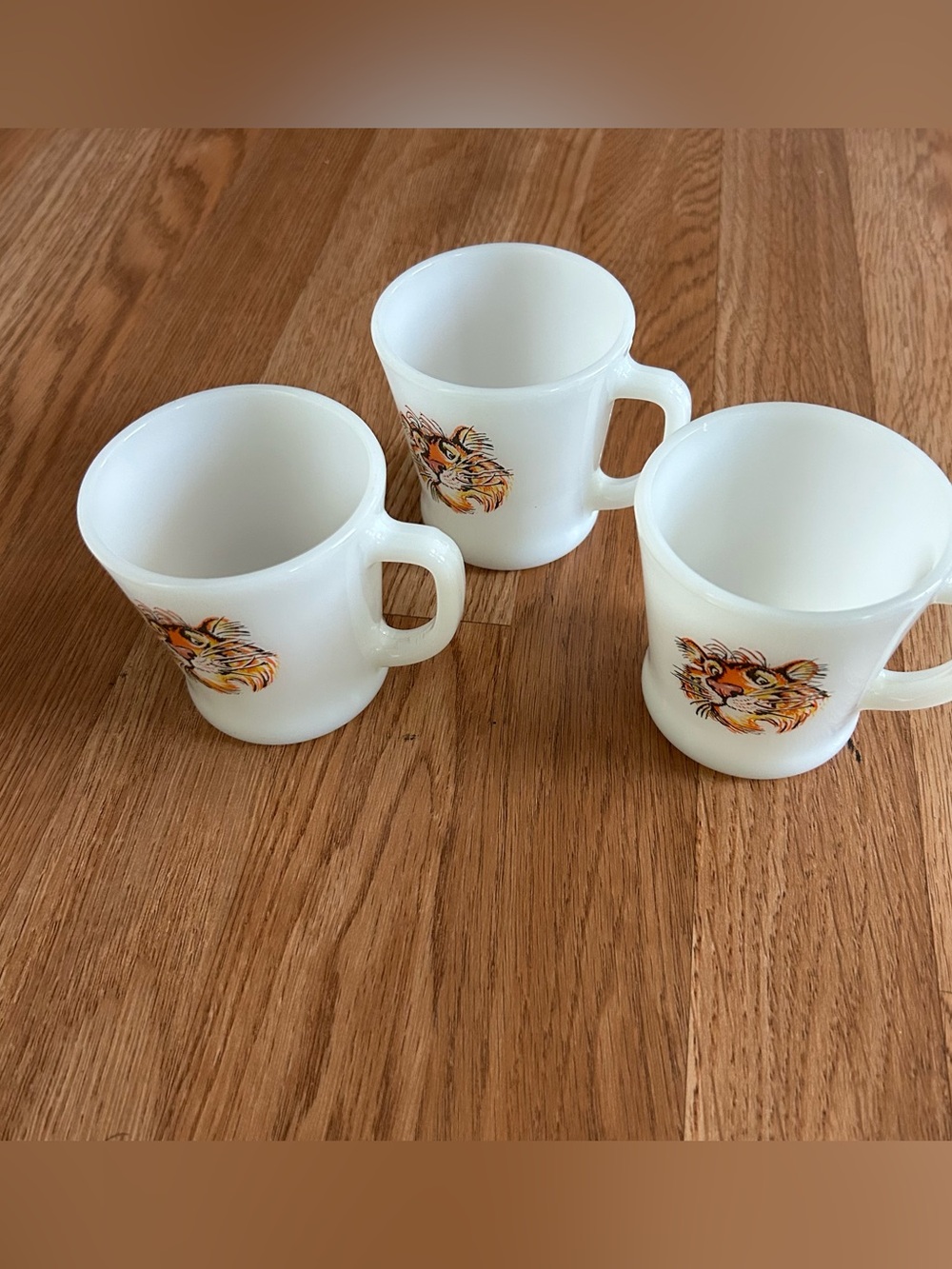 Vintage Anchor Hocking Fire King White Glass Tiger Mugs - Set of 3